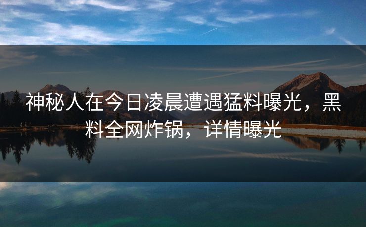 神秘人在今日凌晨遭遇猛料曝光,黑料全网炸锅,详情曝光 神秘人在今日凌晨遭遇猛料曝光,黑料全网炸锅,详情曝光